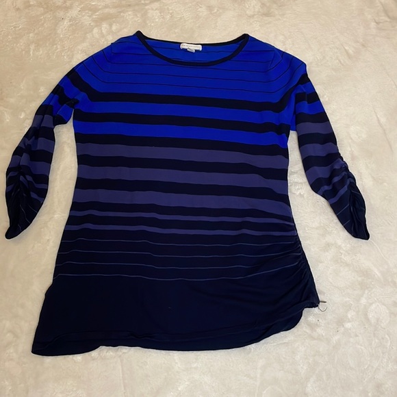 New York & Company Sweaters - New York & Co Blue Gradient Striped Sweater with Zipper Side size Large
